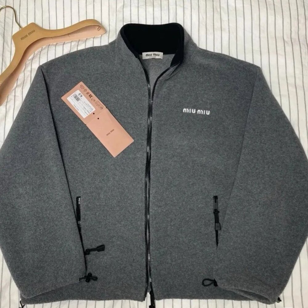 MIU MIU SS24 Women's Logo Embroidered Stand Collar Zipper Jacket